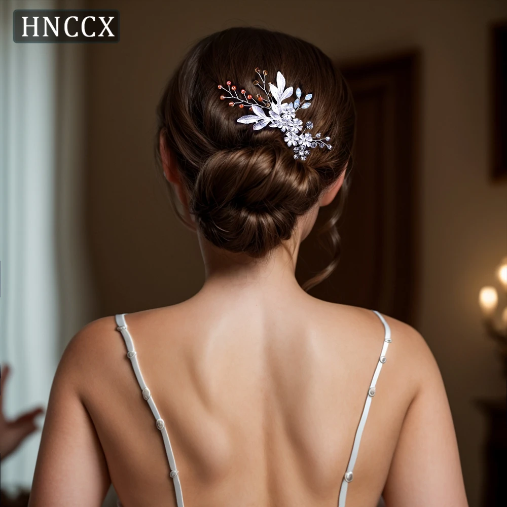 HNCCX Bridal Champagne Color Crystal Hair Comb Headdress Alloy Leaves Wedding Hair Accessories Woman Hair Clip Girl Tiaras CP310