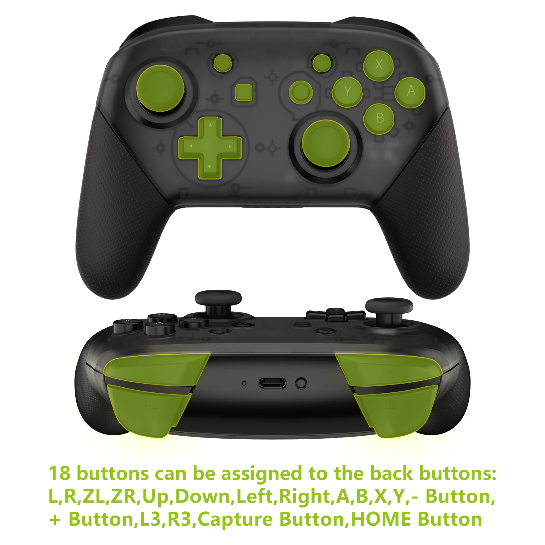 Extremerate Clear Black Programmeerbare RISE4 Remap Kit Voor Nintendo Schakelaar Pro Controller, Upgrade Board Terug Shell & Back Knoppen