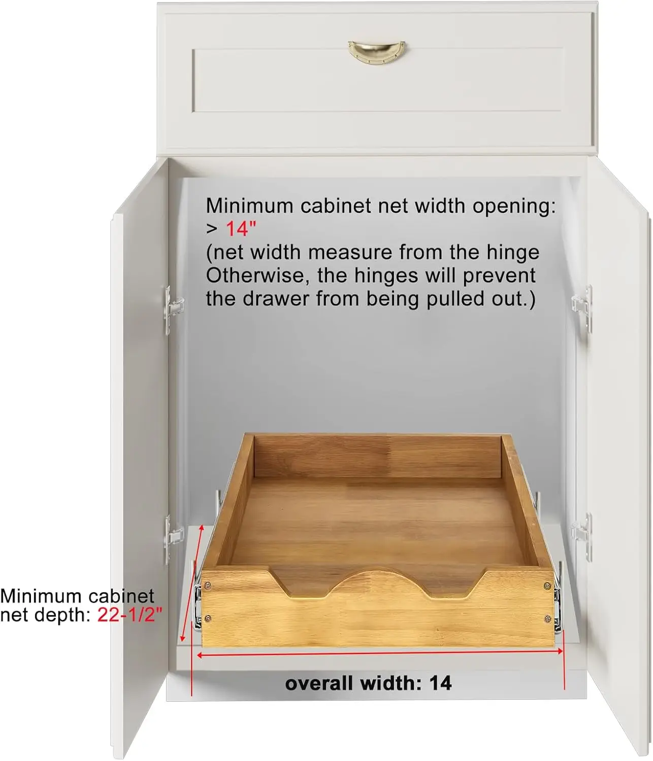 

Dindon 1 Tier Pull Out Cabinet Organizer (14"" W X 21"" D) Single Tier Heavy Duty Sliding Wood Drawer Under Cabinet Shelf
