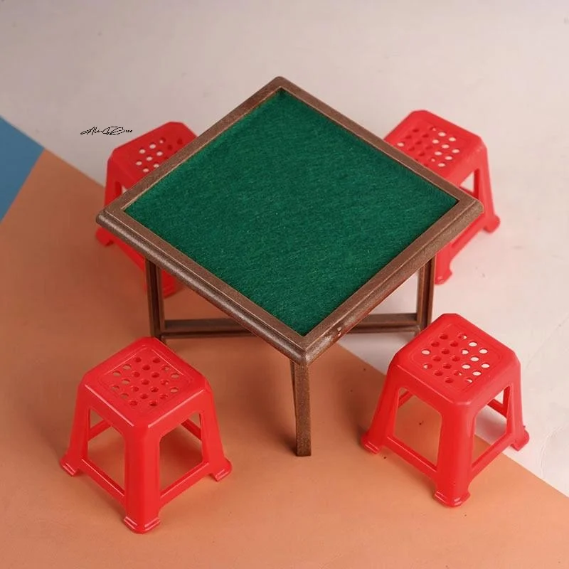 1/12 Dollhouse Miniature Mahjong Table And Chair Set - Home Model Decor Toy Doll House Accessories - Model Furniture