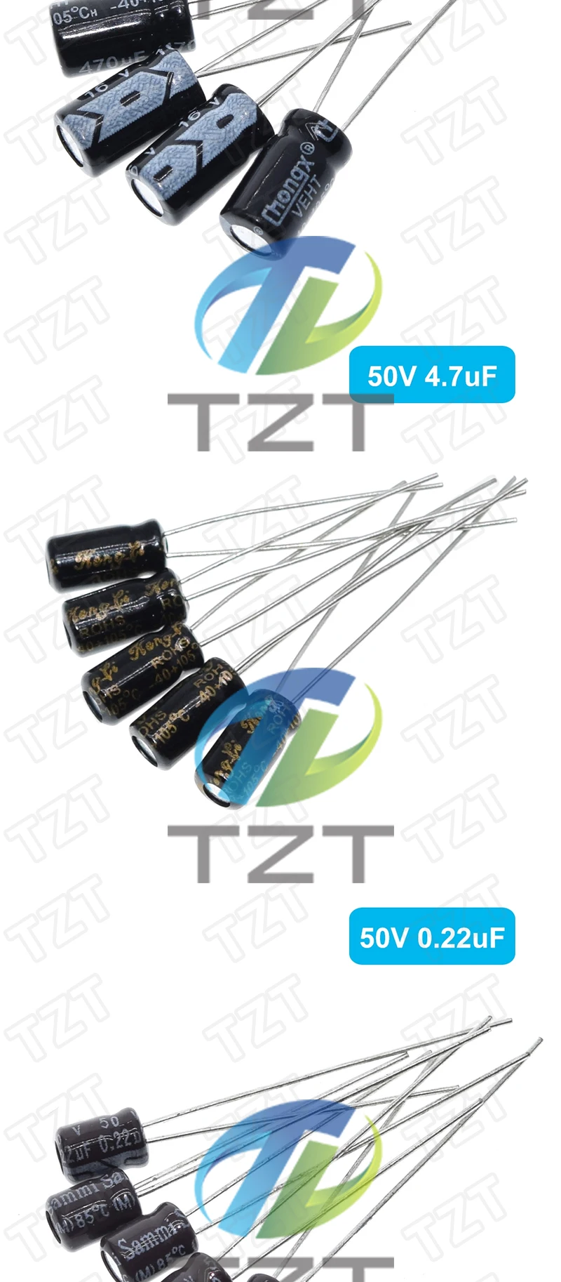 TZT 120pcs 12 value kit 1uF-470uF Electrolytic Capacitor Package 1UF 2.2UF 3.3UF 4.7UF 10UF 22UF 33UF 47UF 100UF 220UF