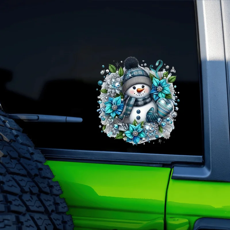 

1PC Charming Blue Snowman Sticker with Floral Accents for Holiday Home & Gift Personalization" Sticker, Great for Tumblers