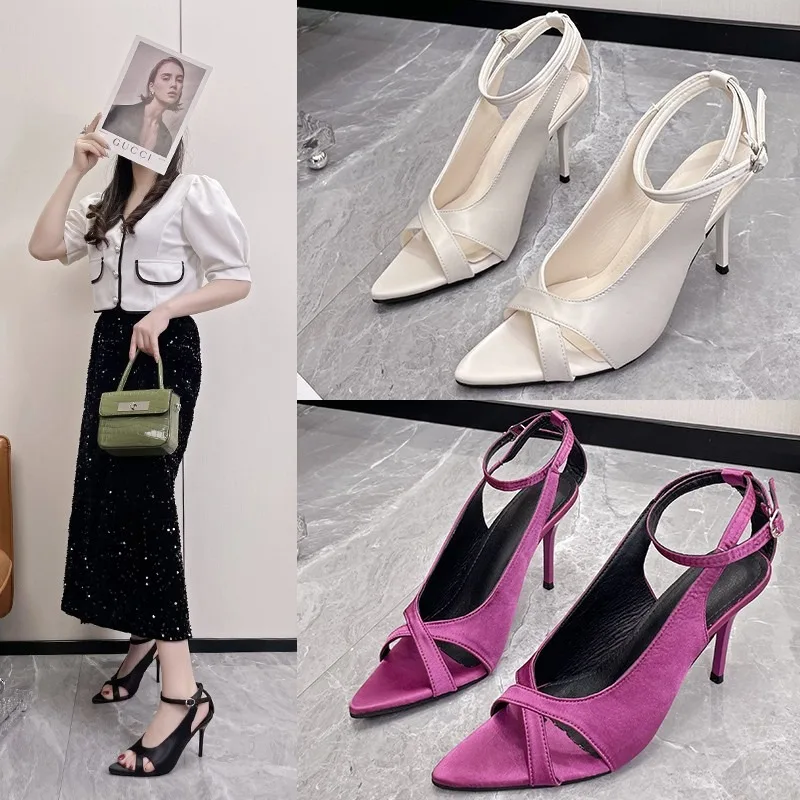 Women's Heels Sandals 2024 Spring Women Slingbacks Heels Shoes Sexy Dress Thin Heel Pointed Toe Ladies High Heels Women Sandals