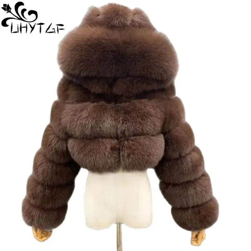 Quality Furry Cropped Faux Fur Coats And Jacket Women Short Fluffy Tops Coat With Hooded Winter Fur Jackets Ladies Cardigan 2740