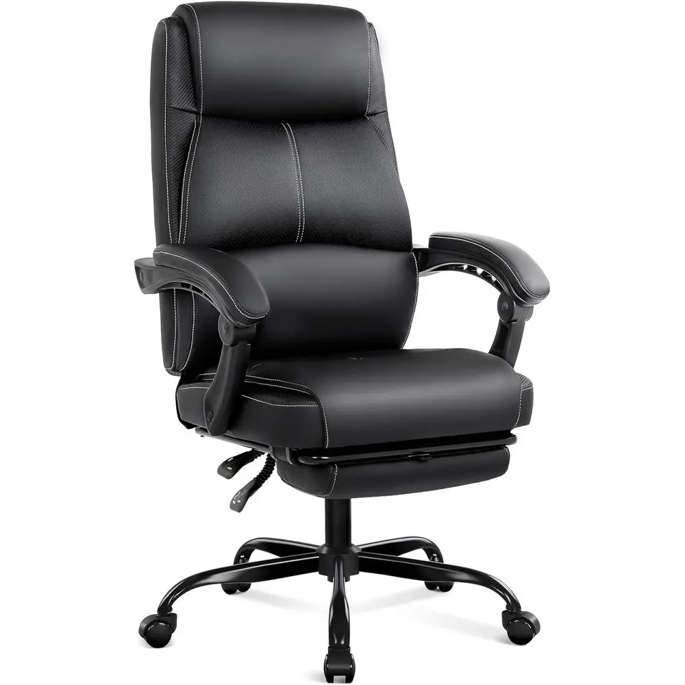 Big and Tall Office Chair with Footrest, High Back Desk Chair with Linkage Armrest, 90-155° Recline Executive Computer Chairs wi