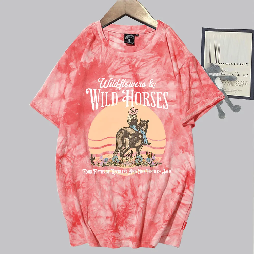 Lainey Wilson Wildflowers And Wild Horses Tie Dye Shirts Unisex  Round Neck Short Sleeve T-Shirt Fans Souvenir Gift Tops