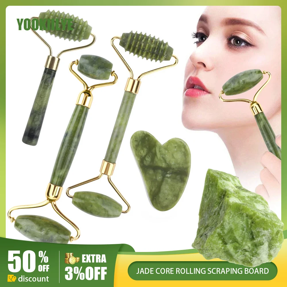 

2pcs Gua Sha Face Massager Roller Jade Stone Scraper Roller Massage for Facial Gouache Lift Body Slim Guasha Neck Skin Care Tool