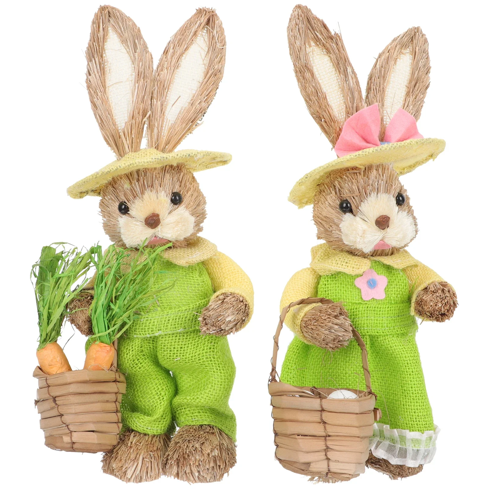 

Bunny Easter Rabbit Straw Woven Figurine Figurines Ornament Decoration Garden Standing Statues Decor Statue Holding Animal Hand