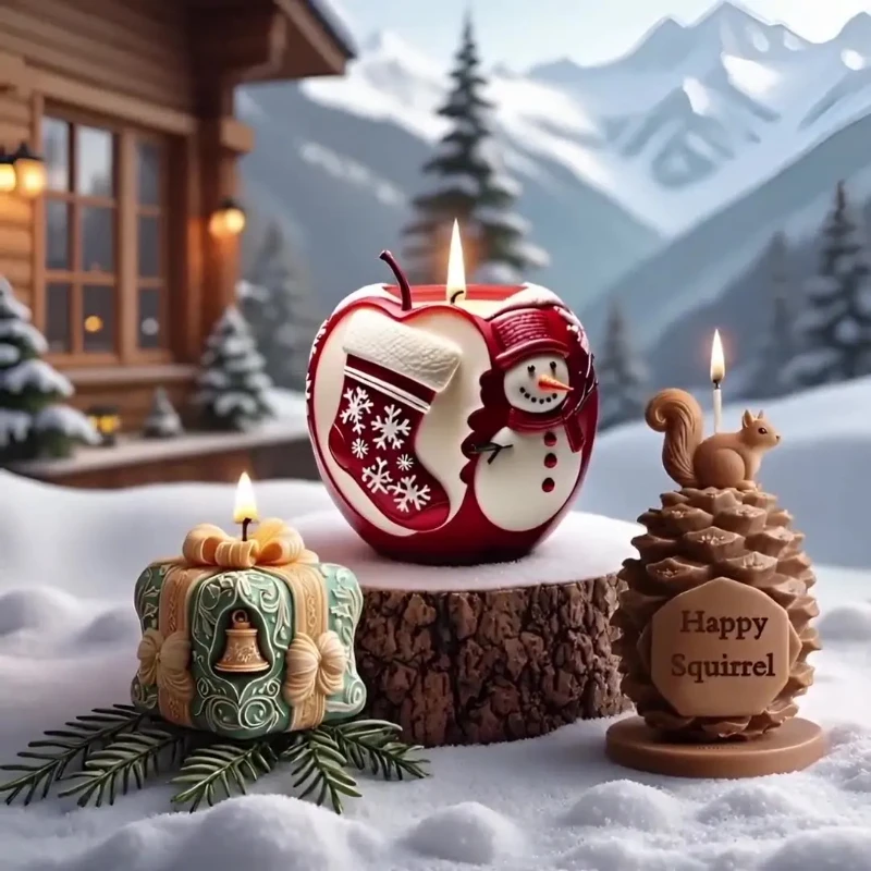 DIY Weihnachten Serie Aromatherapie Kerze Silikon Form 3D Eichhörnchen Tannenzapfen Weihnachtsbaum Gips Harz Form Urlaub Party Geschenk