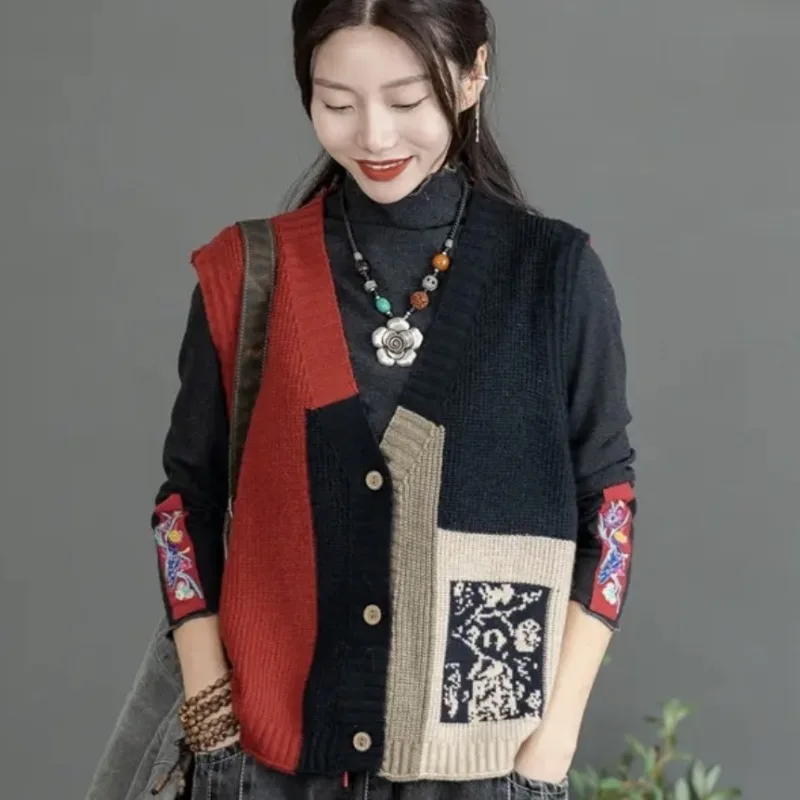 Gilet donna retrò stile primavera e autunno scollo a v dimagrante che copre la carne cardigan esterno allentato maglione senza maniche canotta