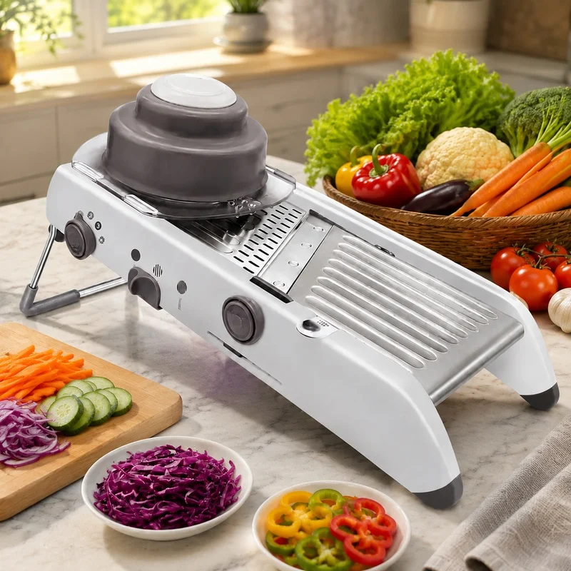Adjustable 18-Blade Stainless Steel Mandoline Slicer for Precise Vegetable Cutting and Julienning