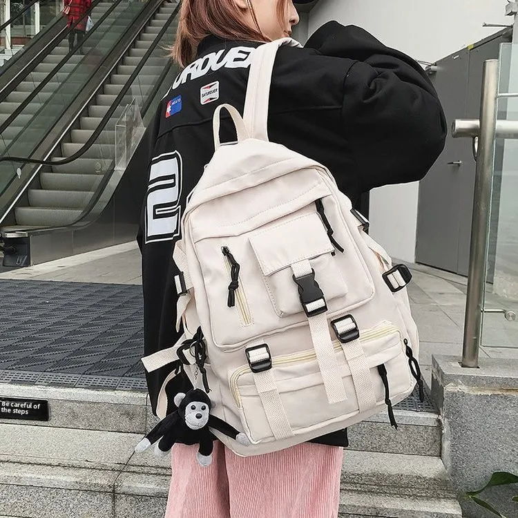 Casual Large Capacity Student Backpack Double Shoulder Bag Korean Version Ins Harajuku Hong Kong Style Retro Versatile Leisur...