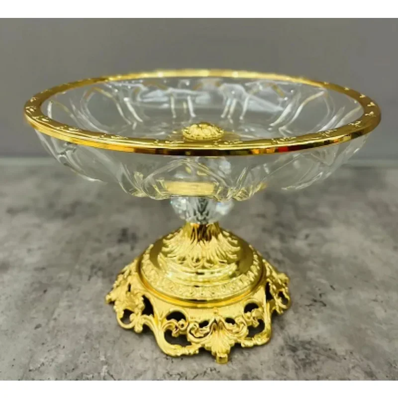 

Fruit plate wholesale decorative brass base luxury crystal glass candied fruit plate