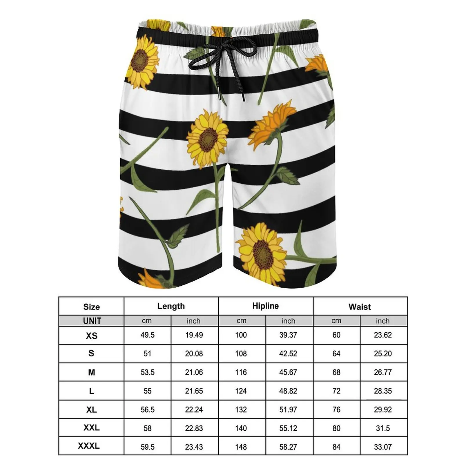 Abstract Sunflower Board Shorts Summer Striped Print Classic Beach Shorts Men Sportswear Quick Dry Graphic Swim Trunks