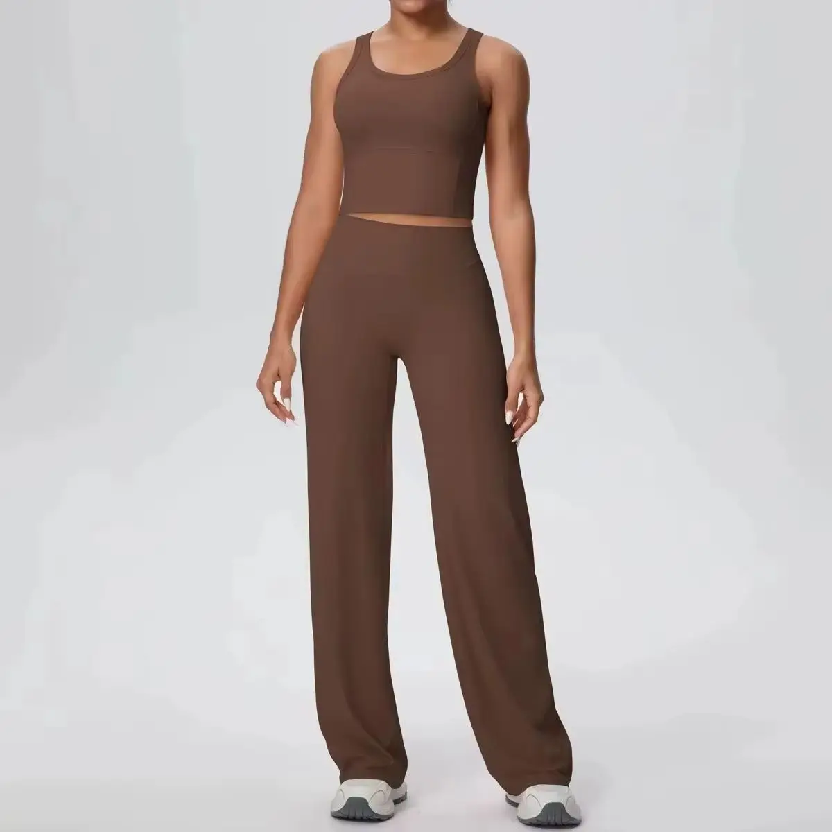 

Одежда для тренировок из 2 предметов, женский костюм для йоги, отдыха на природе, фитнеса, свободные брюки с прямыми штанинами и жилет, спортивный костюм для тренировок