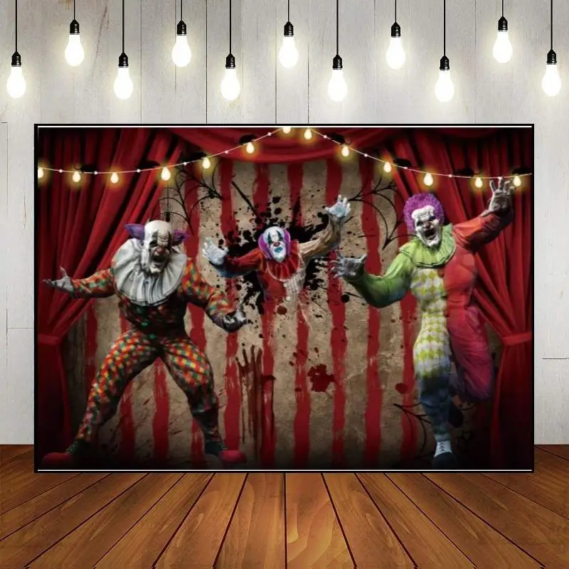 Horror Circus Theme Halloween Photography Backdrop Clown Hallomas Birthday Party Background Scary Grove Vampire Decor Banner