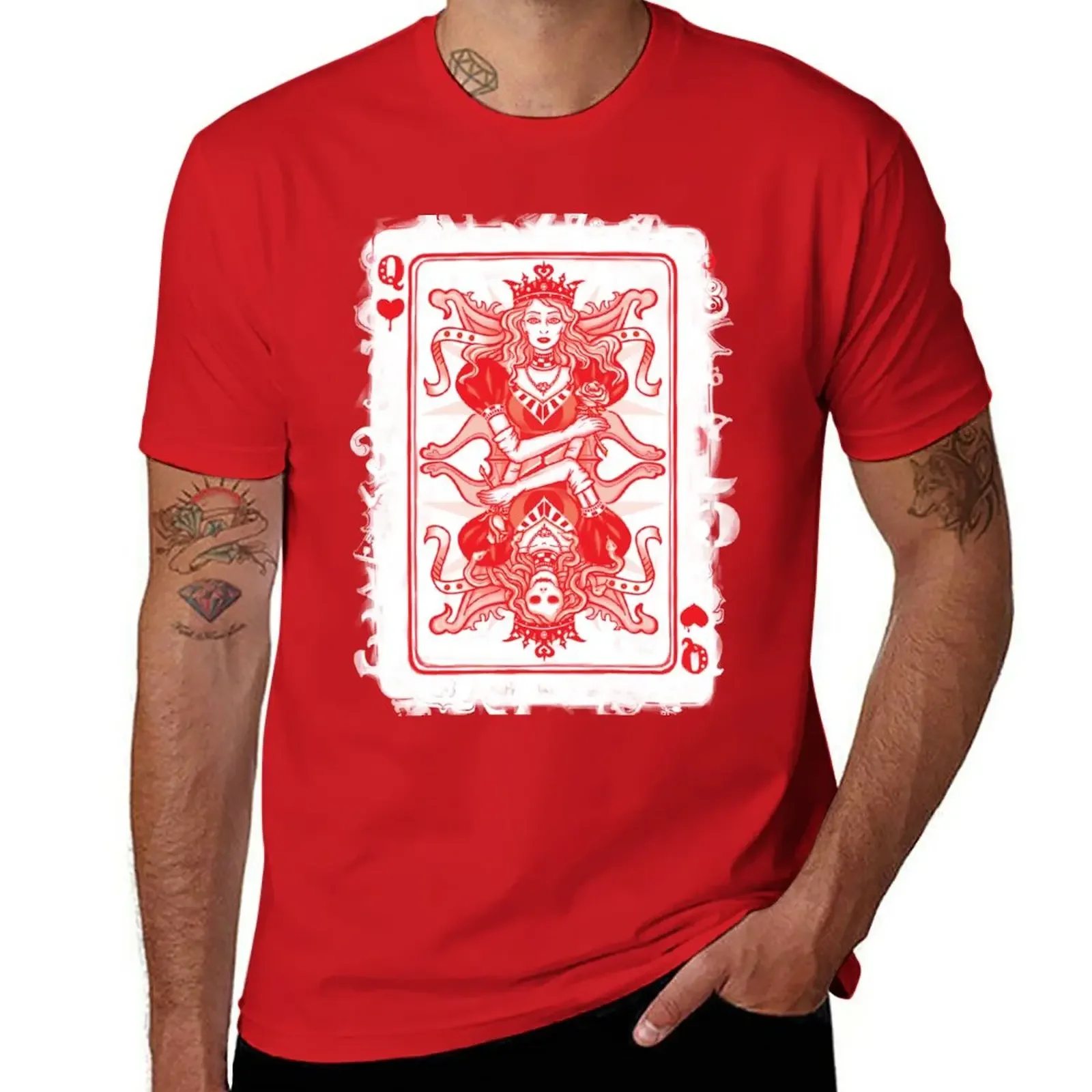 Queens of Heart, poker card. T-Shirt for a boy new edition men clothings