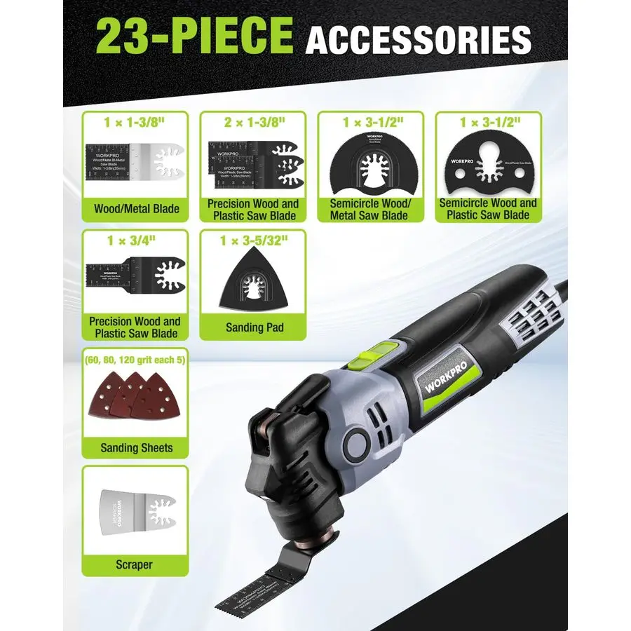 400W Oscillating MultiTool, 6Speed Corded Power Saw with LED Light, Quick Blade Change, 3.5 Oscillation Angle, 22 Accessories fo