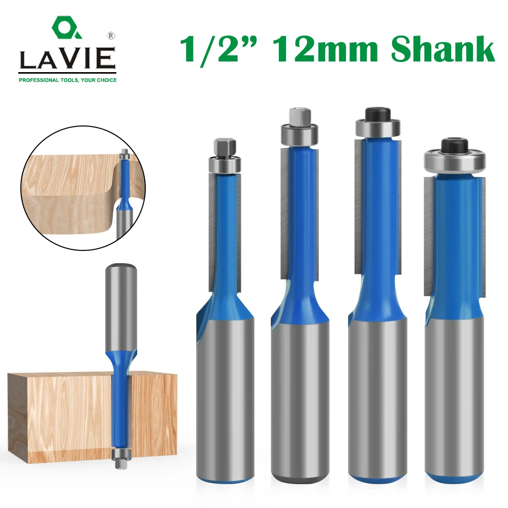 

LAVIE 1pc 1/2" End Dual Flutes Ball Bearing Flush Router Bit Straight Shank Trim Wood Milling Cutters for Woodworking