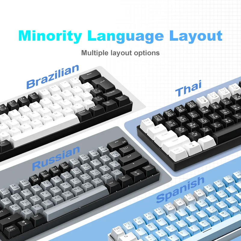 

Русская клавиатура Русская раскладка ISO Испанская Португальская Механическая клавиатура Клавиатура с RGB-подсветкой 61 клавиша Проводная USB TK61 Игровая клавиатура с возможностью горячей замены Эргономичный дизайн