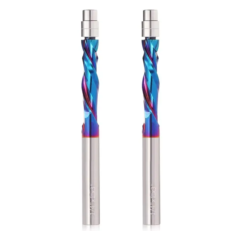 

A02F-Up Down Cut Spiral Flush Trim Router Bit 2PCS, 1/4 Inch Shank 1 Inch Cutting Length Compression
