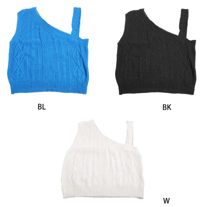 Plain Solid Color Cable Knit Crop for Tank Top Women Casual Sleeveless Swea P8DB