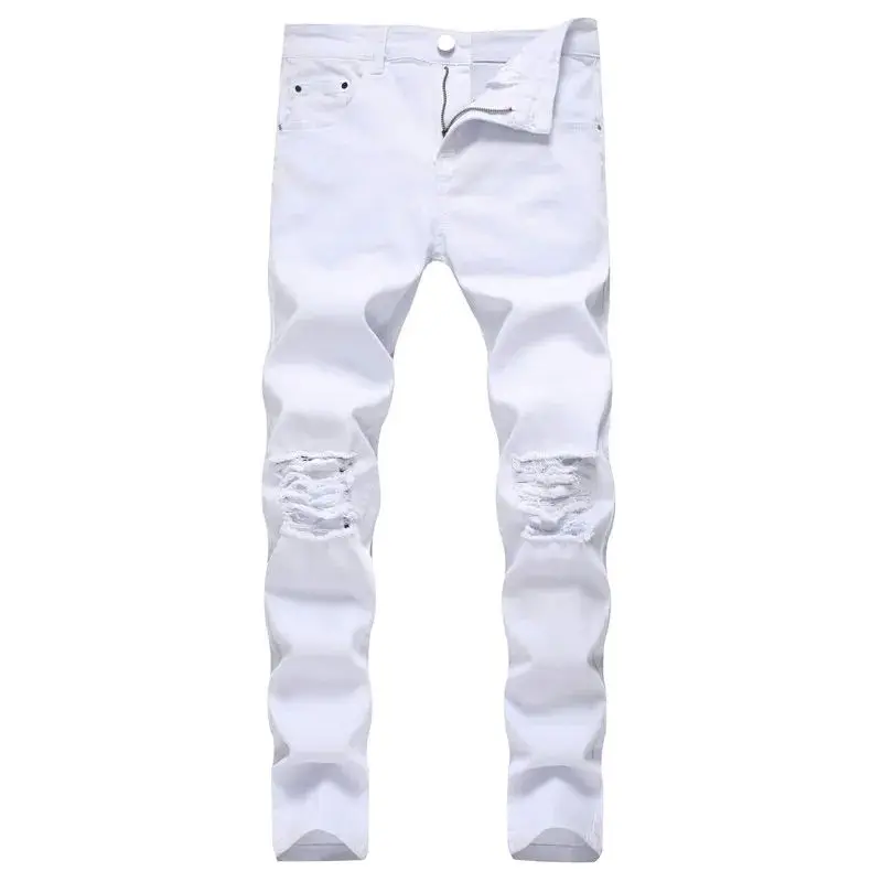 

Men's Fashion Ripped Stretch Skinny Jeans Male Destroy Five-Quarter Length Denim Trousers Autumn 2024 Collection