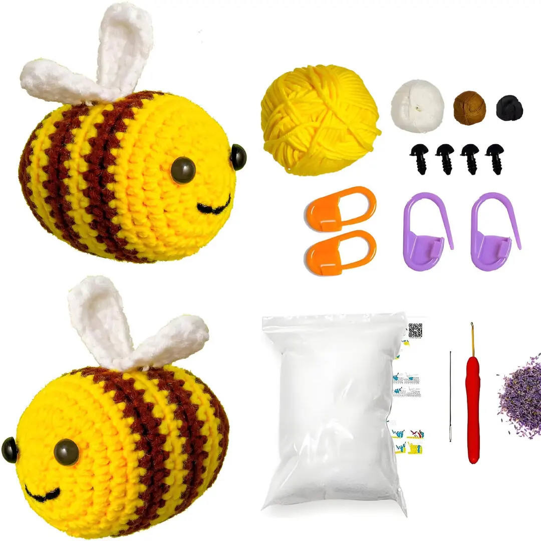 

Bee Crochet Amigurumi Girl Doll Kit DIY Raw Material Weaving Bag for Animal Shape DIY Gift for Craft Lovers DIY Weaving Toy