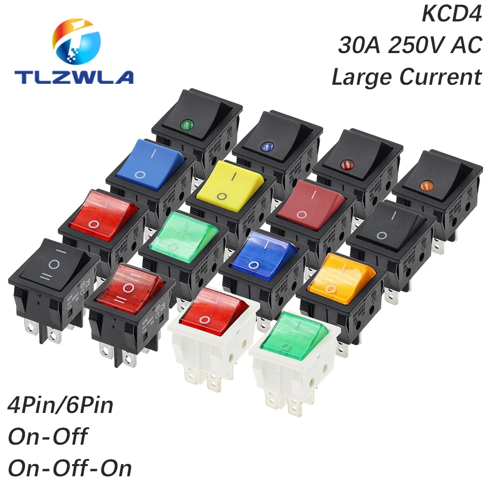 1PCS 30A 250V AC High Current,ON/OFF,Special for Eelding Machine,KCD4,Sterling Silver Point,Rocker Power Button Switches