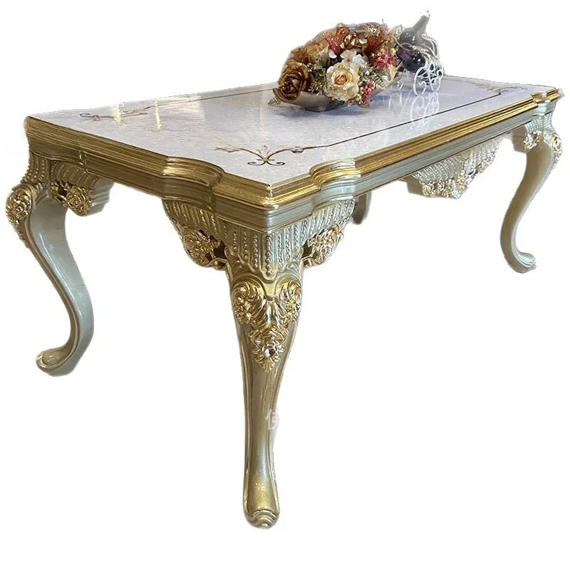 

European dining table and chair combination rectangular full solid wood carving flower dining table 6 people luxury French