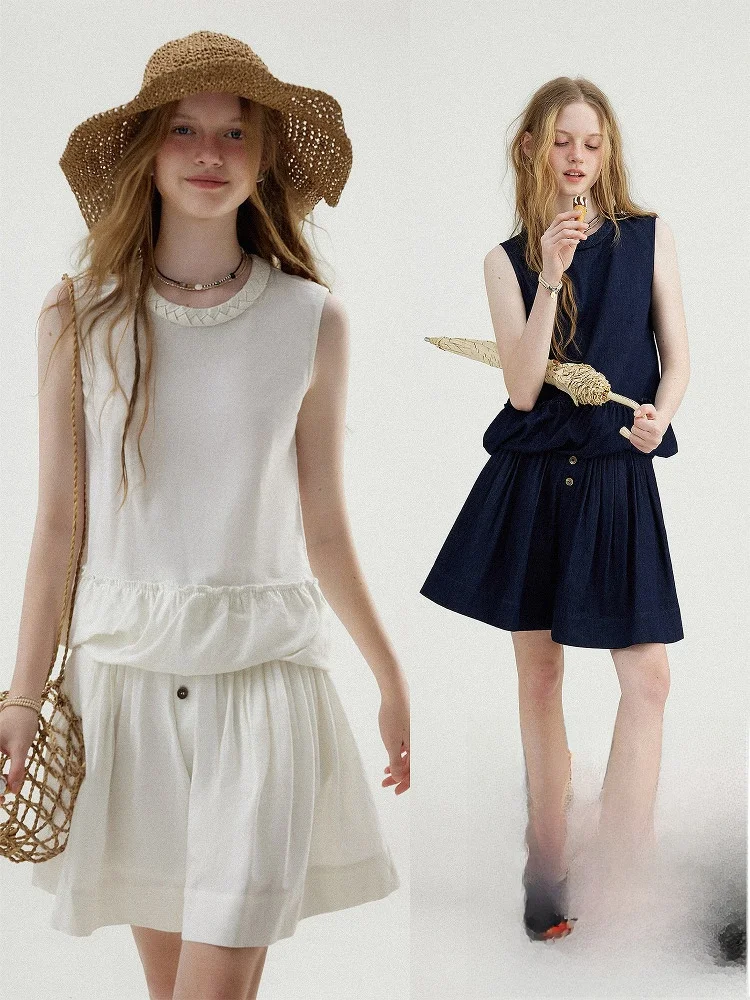 

Дышащий джинсовый комплект Le Hemp: жилет с воротником-стойкой и шорты для женщин, модный ансамбль для весны и лета