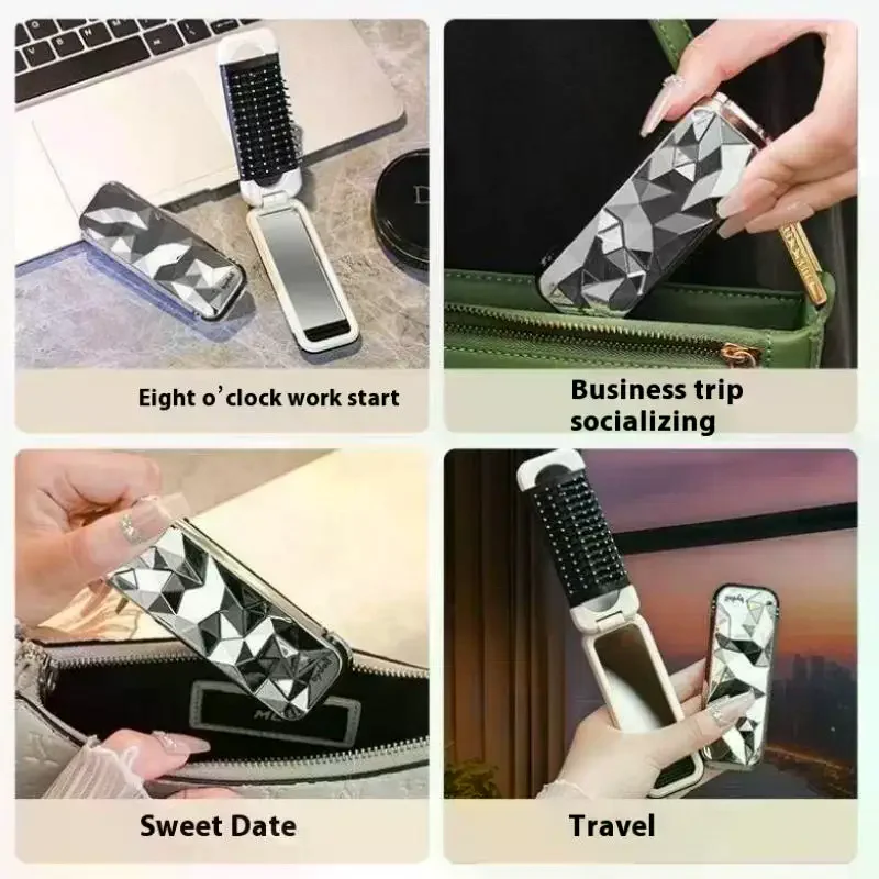 2 في 1 فرشاة شعر صغيرة قابلة للطي تدليك مشط تدليك الرأس مكافحة ساكنة المحمولة أمشاط الشعر مرآة وسادة هوائية تدليك فروة الرأس مشط #2