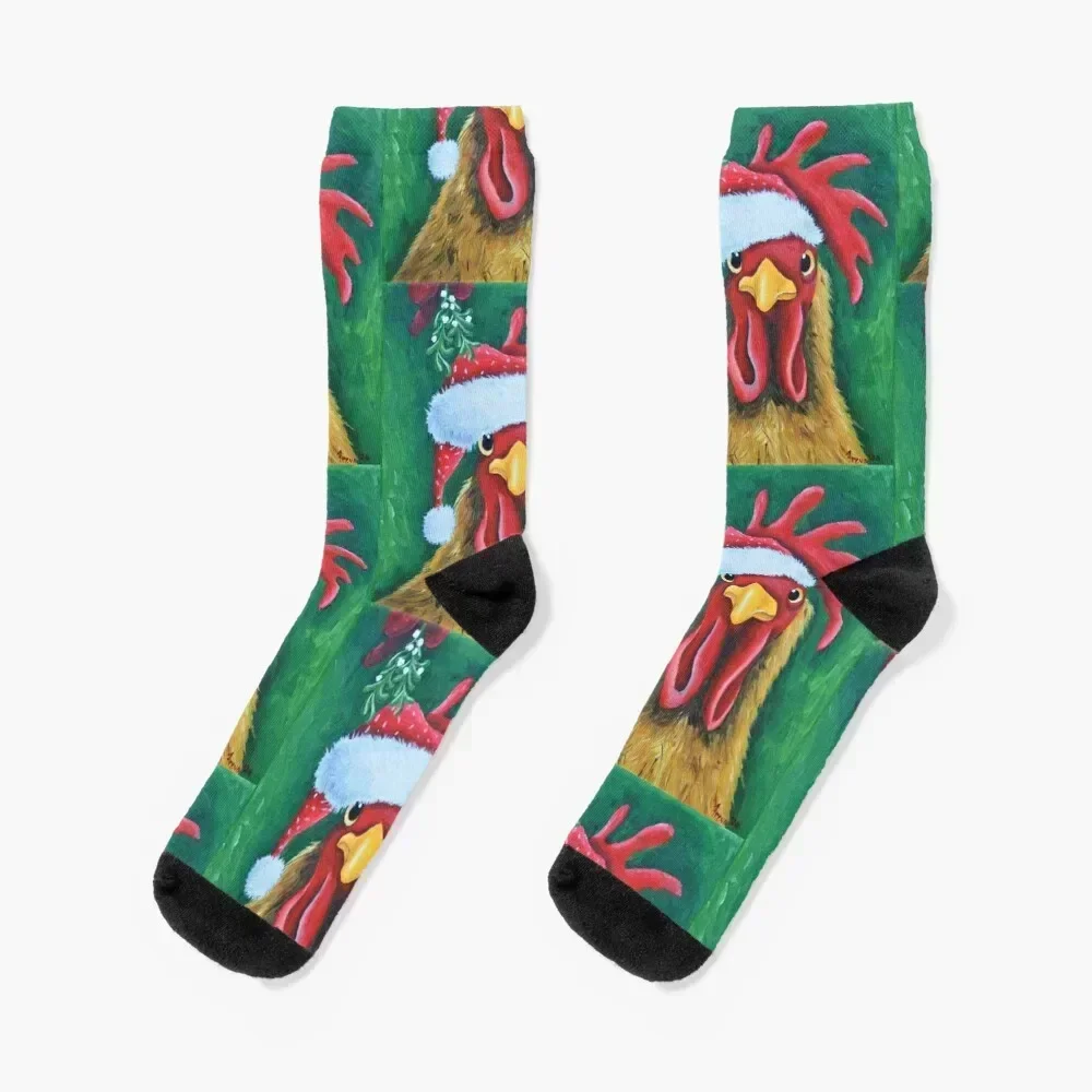 

Christmas chicken oil painting Socks Running cotton cartoon designer Socks Man Women's