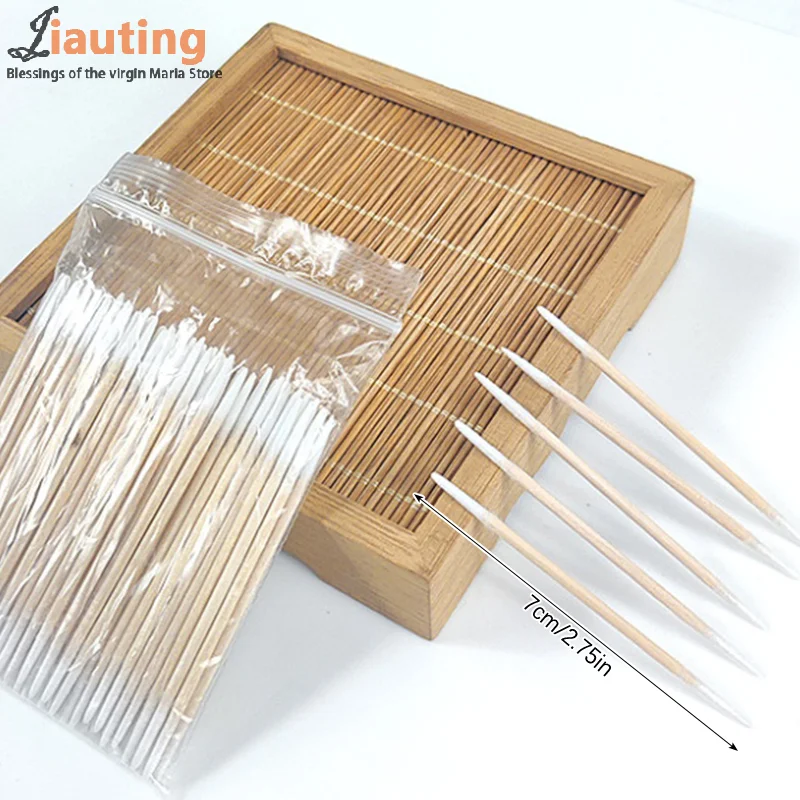 100Pcs Disposable Ultra-small Cotton Swab Brush Lint Free Micro Wood Makeup Brushes Eyelash Extension Glue Removing Tools