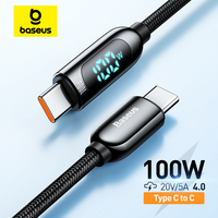 Baseus Digital Dispaly USB Type C To USB C Cable For iPhone 15 100W Fast Charging Charger Wire Cord For Macbook Xiaomi Samsung