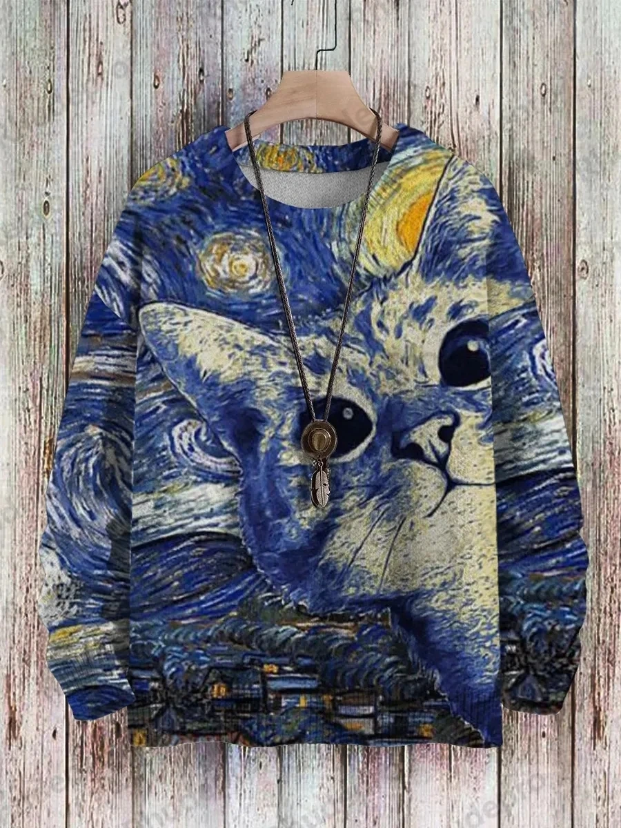 3D Printed Men's Knitted Sweater Winter Casual Warm Pullover With Fun Frog Wolf And Cute Black Cats Pattern Unisex Knitwear