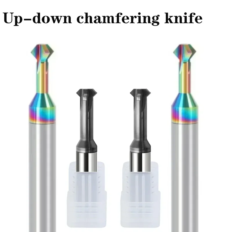 HRC55 Up Down Chamfering Cutter End Mill Shank Milling Cutter 4F Aluminum Tungsten Carbide Router Bit Coated Mini Milling Cutter