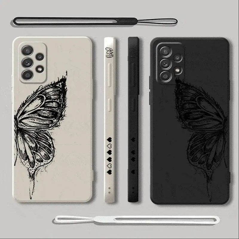 Phone Case for Samsung Galaxy Note 20 Ultra Note 10 Plus 9 S10 Plus S9 S8 Square Liquid INS Retro Butterfly Cover