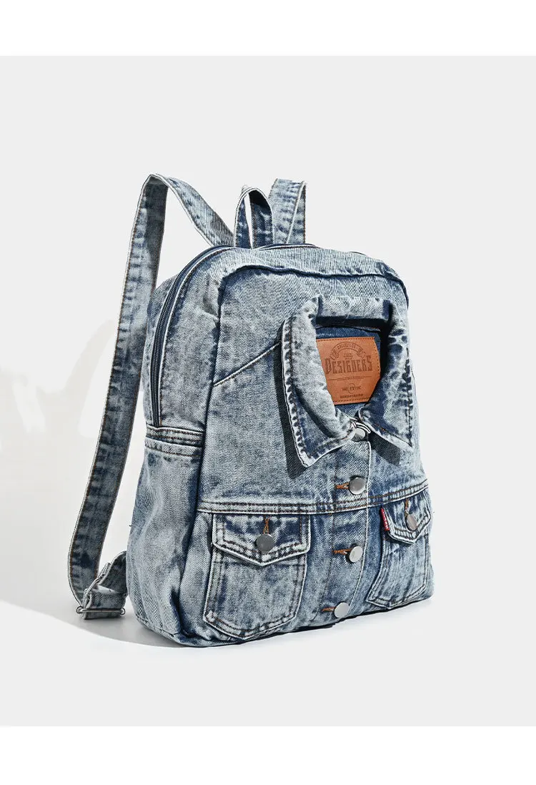 

Washed Denim Backpack Large Capacity Vintage Style Autumn Winter Commuter Travel Bag Casual Fashion Durable Urban