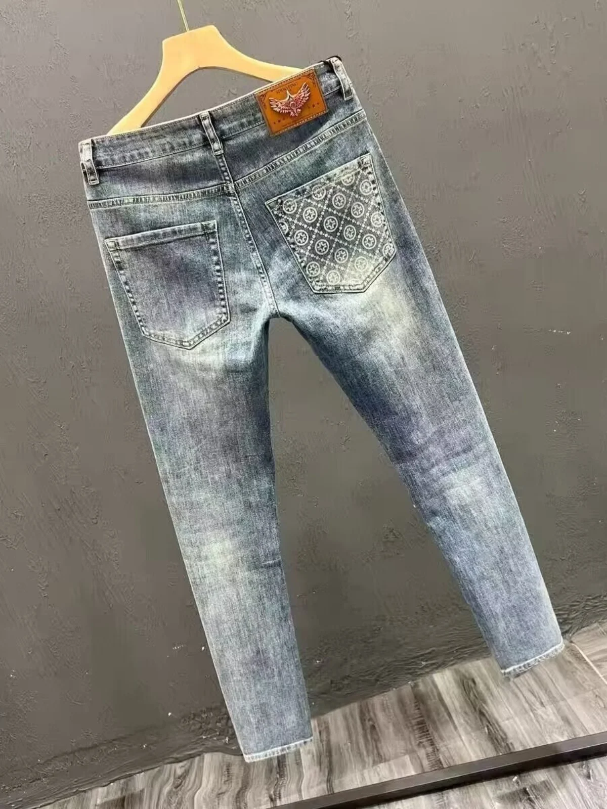 Premium Printed Men's Jeans Slim Fit Summer New Style Trendy Brand Stretchy Long Pants Thin Jeans Versatile Casual Wear
