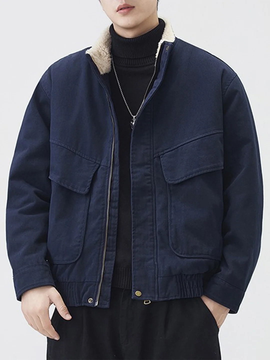 

Retro Japanese Sle Men's Cotton Jaet with Large kets ort Thiened Winter Warm Stand Collar Vest Casual Outerwear