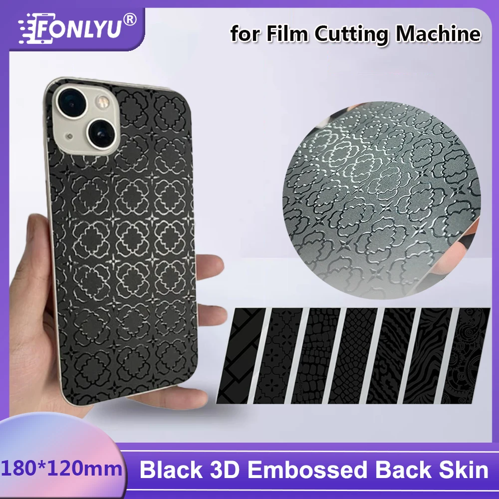 

FONLYU Black 3D Relief Embossed Back Sticker For iPhone 17 16 15 Pro Max S26 S25 Protective Film Cutting Machine Decorative Skin