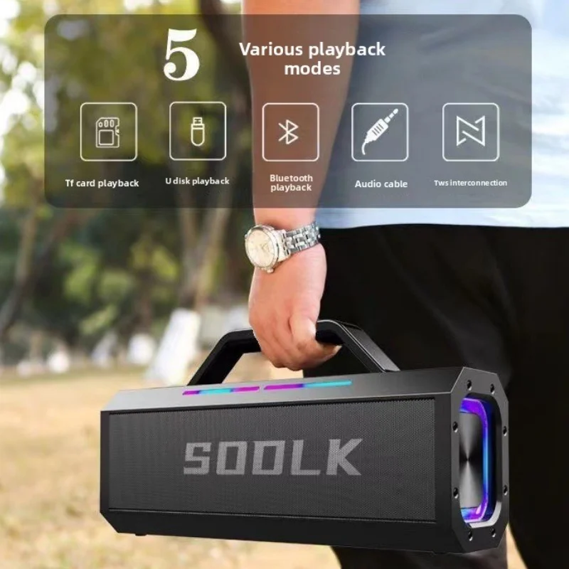 SODLK Altavoz Bluetooth portátil impermeable para exteriores, alta potencia de 150W con sonido estéreo de Karaoke, reproducción de disco TF/U, interconexión TWS