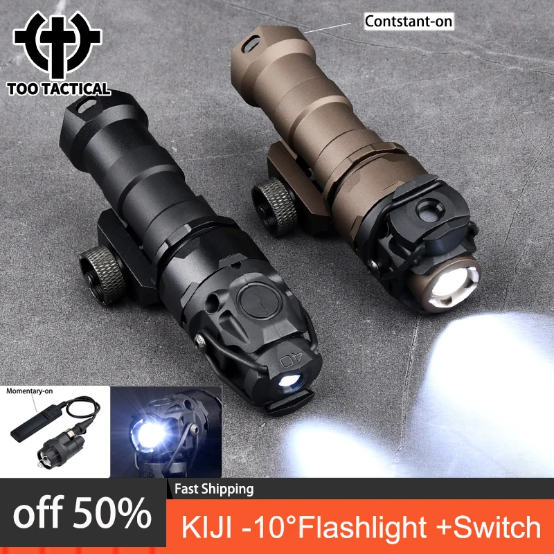 Metal KIJI K1-10 Degree Flashlight Tactical White LED Fast Helmet Scout Light With Dual Function Pressure Switch Fit 20MM Rail