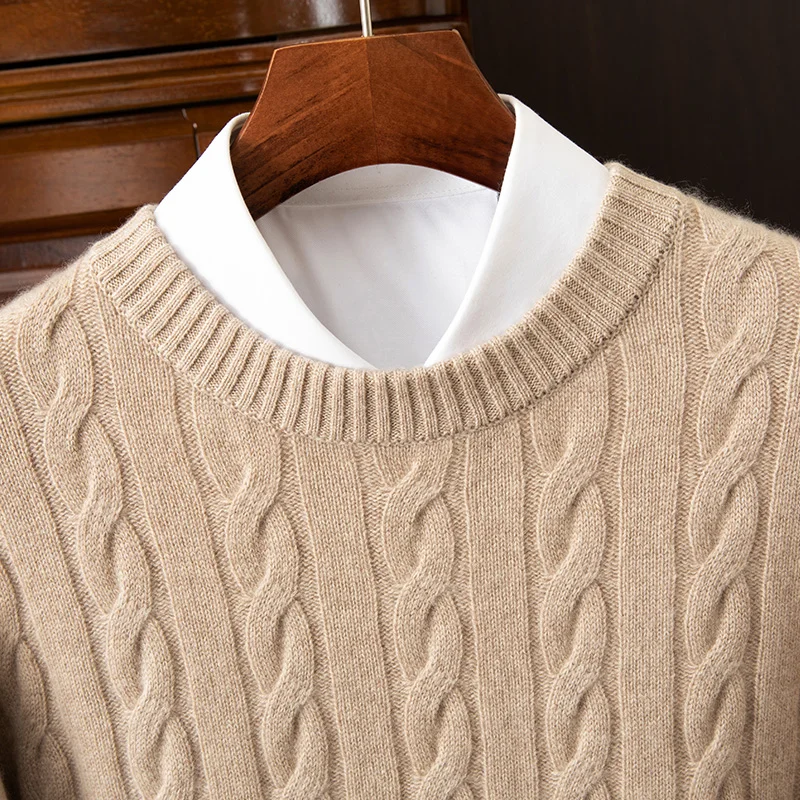 2024 new autumn and winter men's 100% cashmere sweater, round neck, casual, fashionable, long sleeves