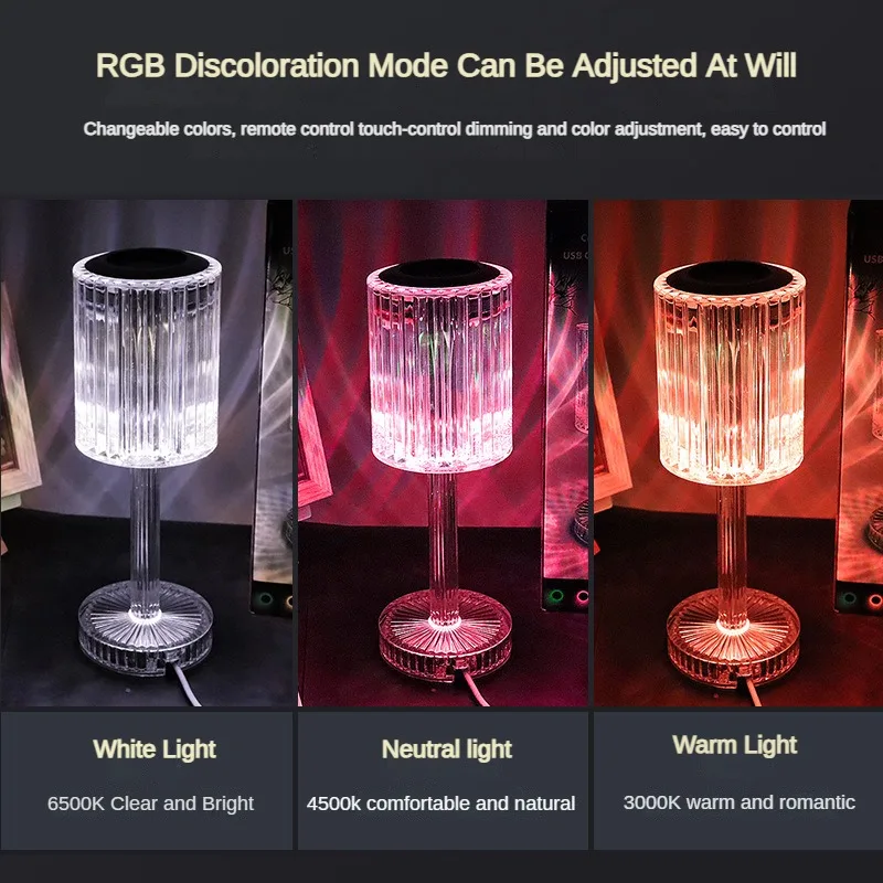 USB 16 RGB Crystal Table Lamp Desktop Creative Remote Control Music Ambient Lighting