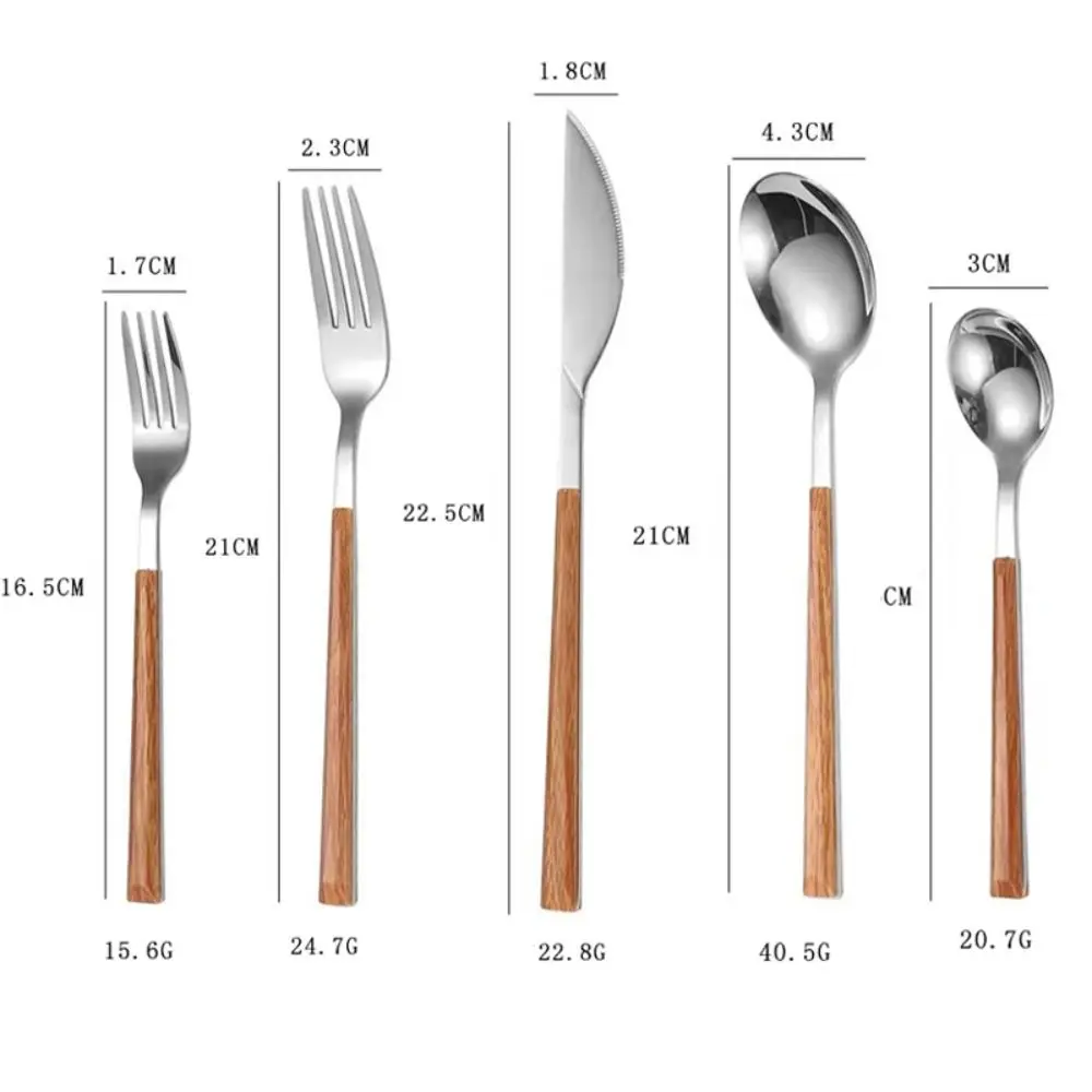 Creative Stainless Steel Spoon Fork Knife Wood Grain Portable Cutlery Set Thickened Western Tableware Dessert Spoon