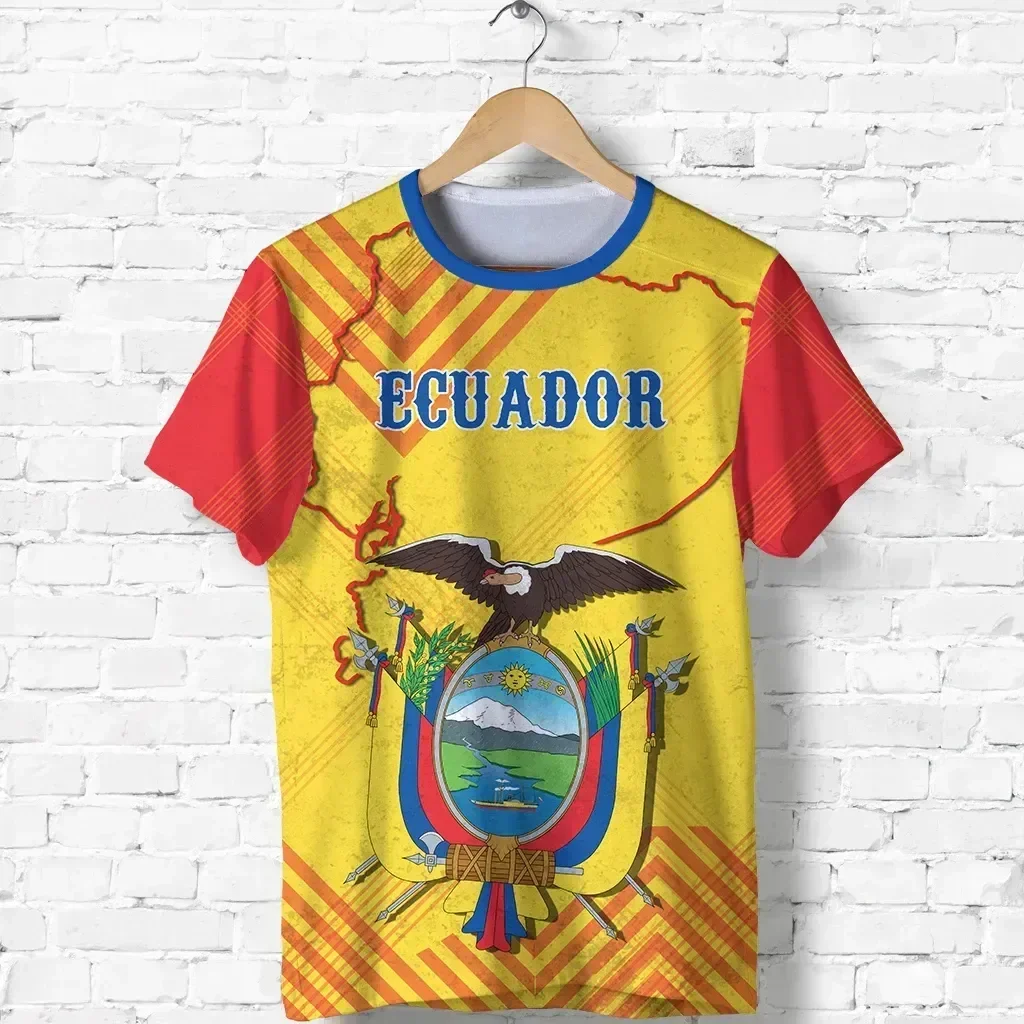 New Ecuador Flag Coat of Arms T-shirt Summer Casual Streetwear Men\'s Fashion O-neck T-shirts Boys Oversized Short Sleeve Tops