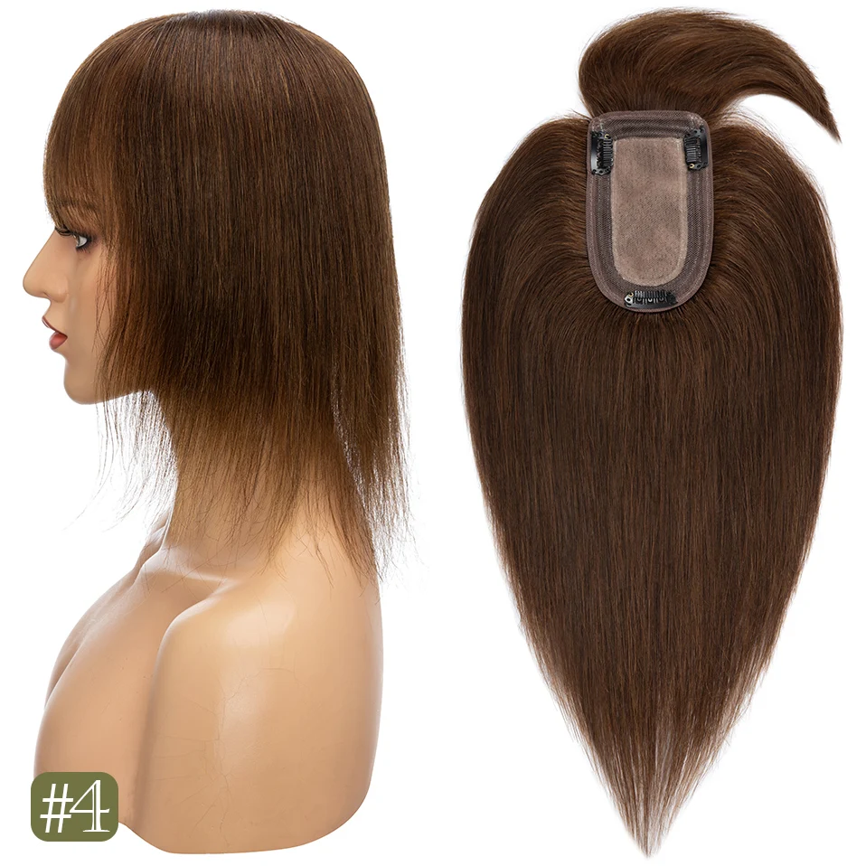 TESS Damen-Topper, 7 x 12,5 cm, Haaraufsätze mit Pony, Naturhaar-Perücke, Echthaar, Seidenbasis, Mittelteil, Haarspange in der Haarverlängerung – Detail 10