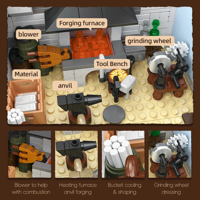 2718 ELEMENTÓW Model Kowalstwa, Zestaw do Składania, Model Architektoniczny Ulicy, Klocki Konstrukcyjne, Prezent Urodzinowy dla Dzieci